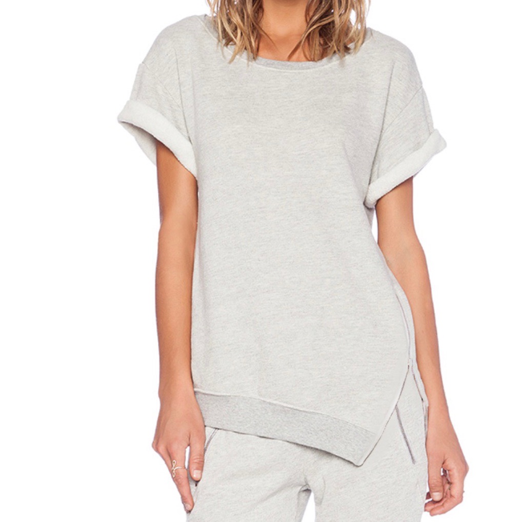 Pam & Gela Women's Light Gray Asymmetric Short-Sleeve Top